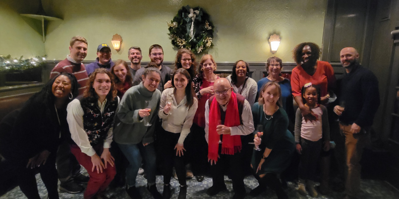 Alumni at the holiday party.