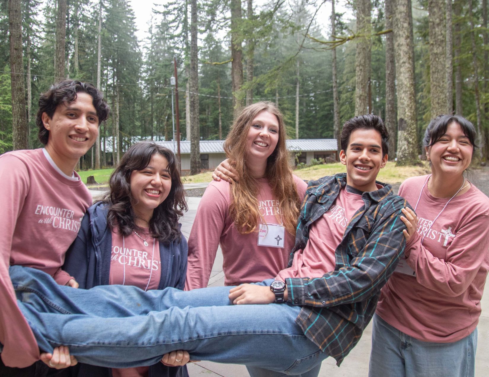 Five students from the Encounter with Christ Retreat.