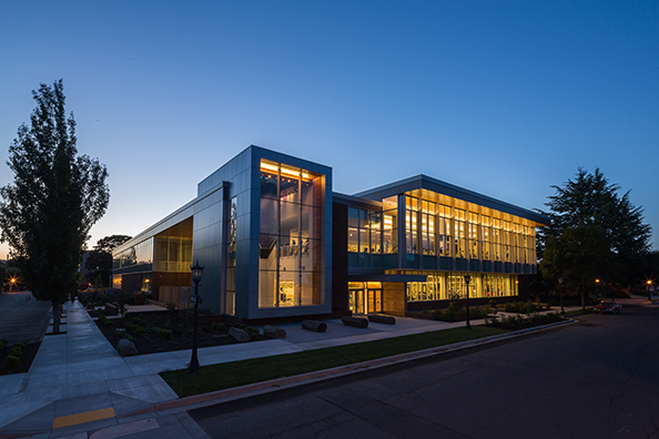 Beauchamp Recreation and Wellness Center at night