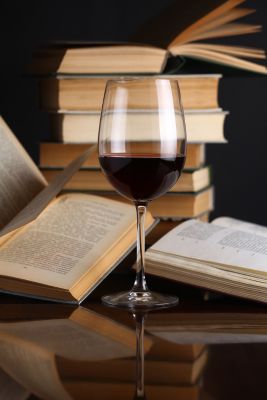 wine glass and books