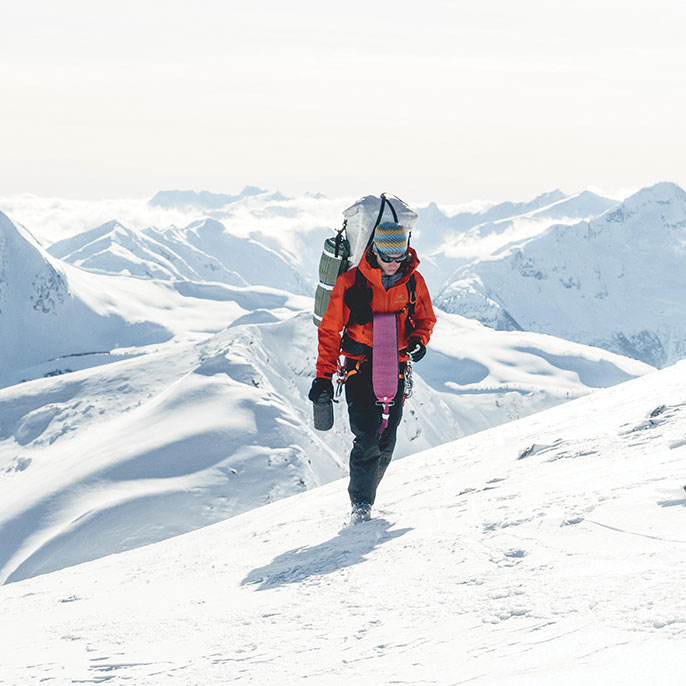 Climber on an snowy mountain