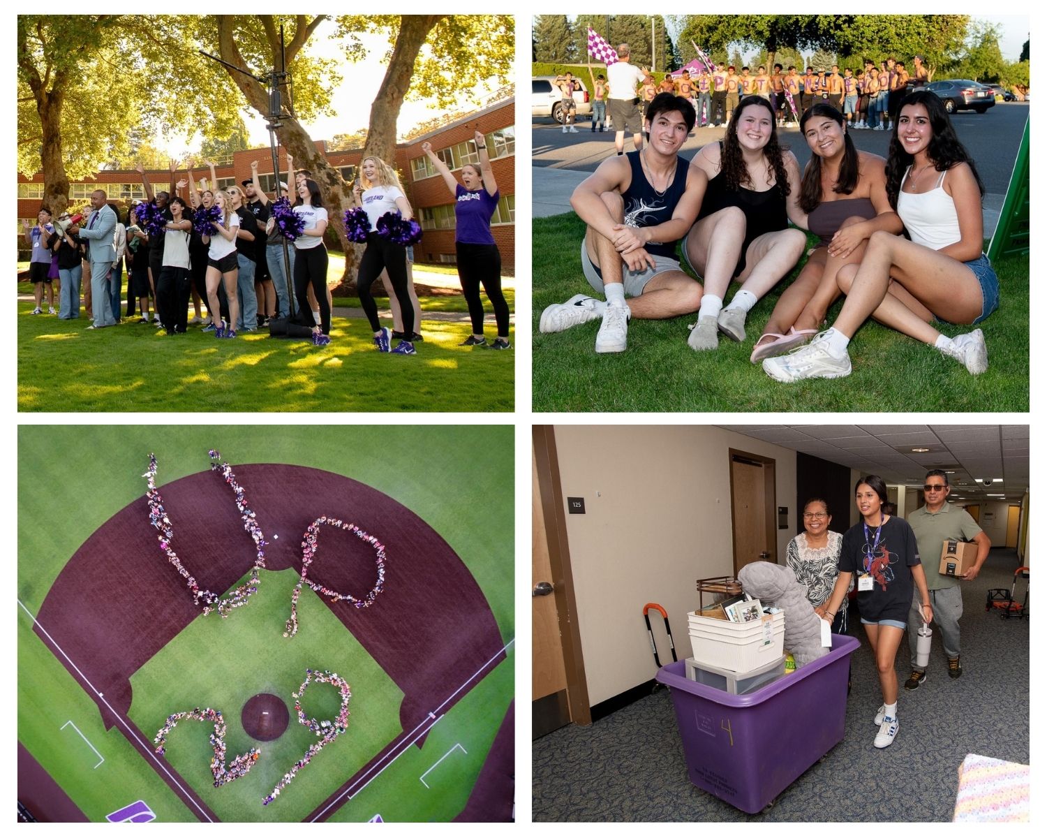 Four photo collage of scenes from 2025 orientation