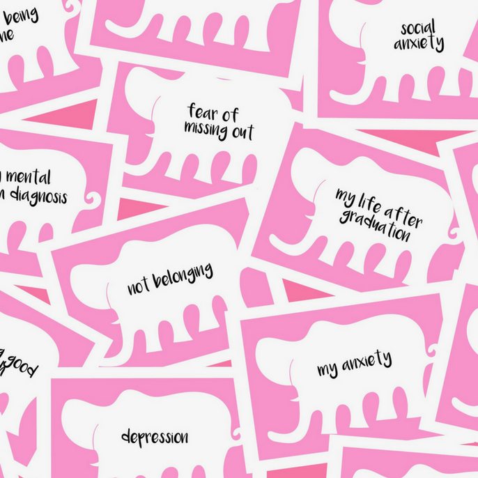 elephants with people's fears written inside