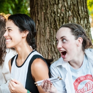 Actors in the park at the Original Practice Shakespeare performance.
