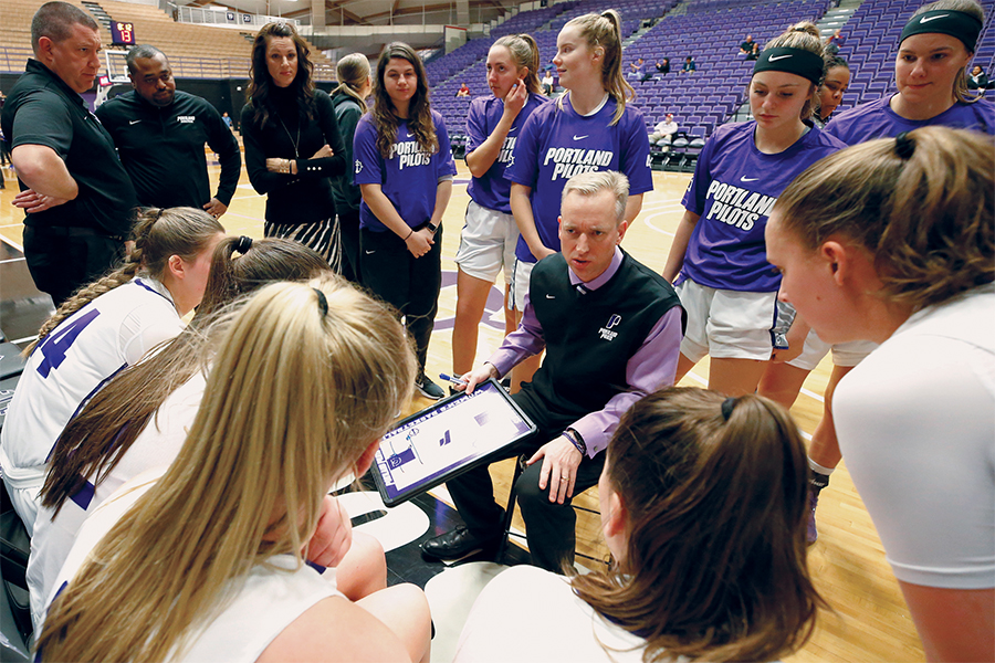 Michael Meek in timeout circle with players