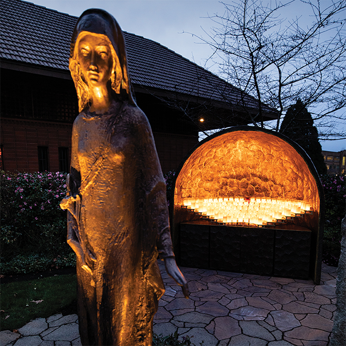 University of Portland Grotto at night