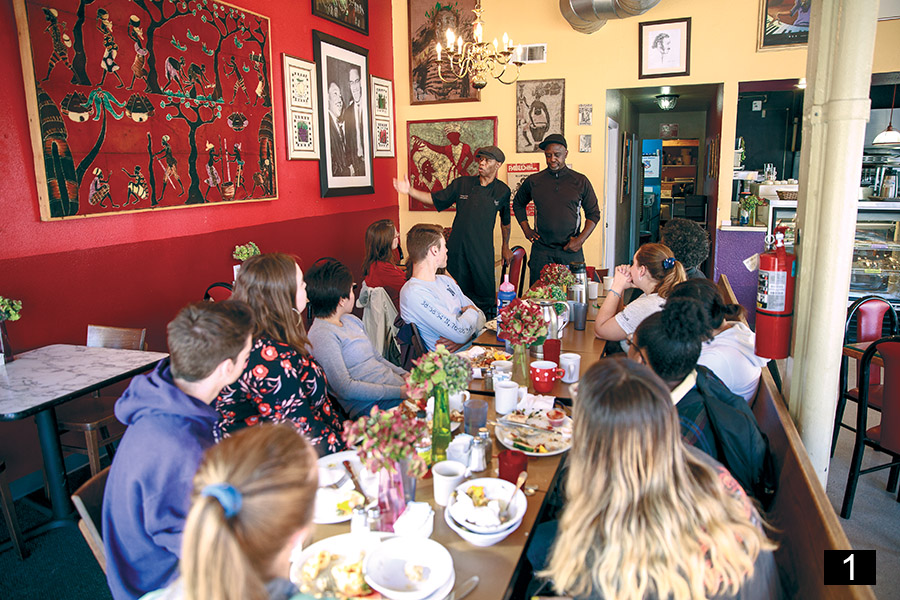UP students with James Bradley and John Tolbert of Po'Shines Cafe