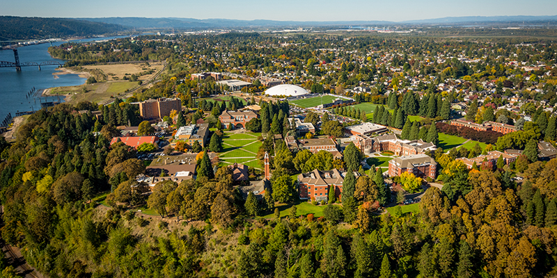 Aerial photograph of University of Portland's campus.