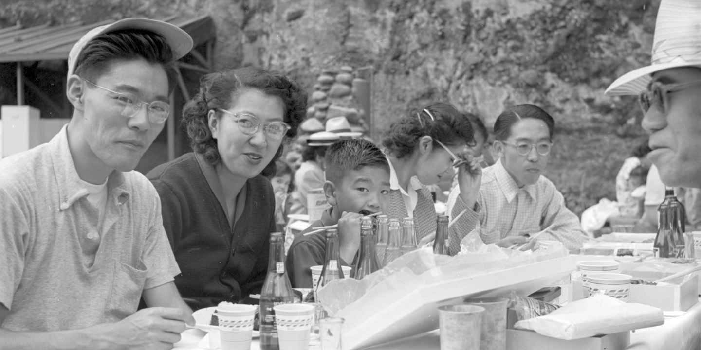 An historic image of people at a picnic