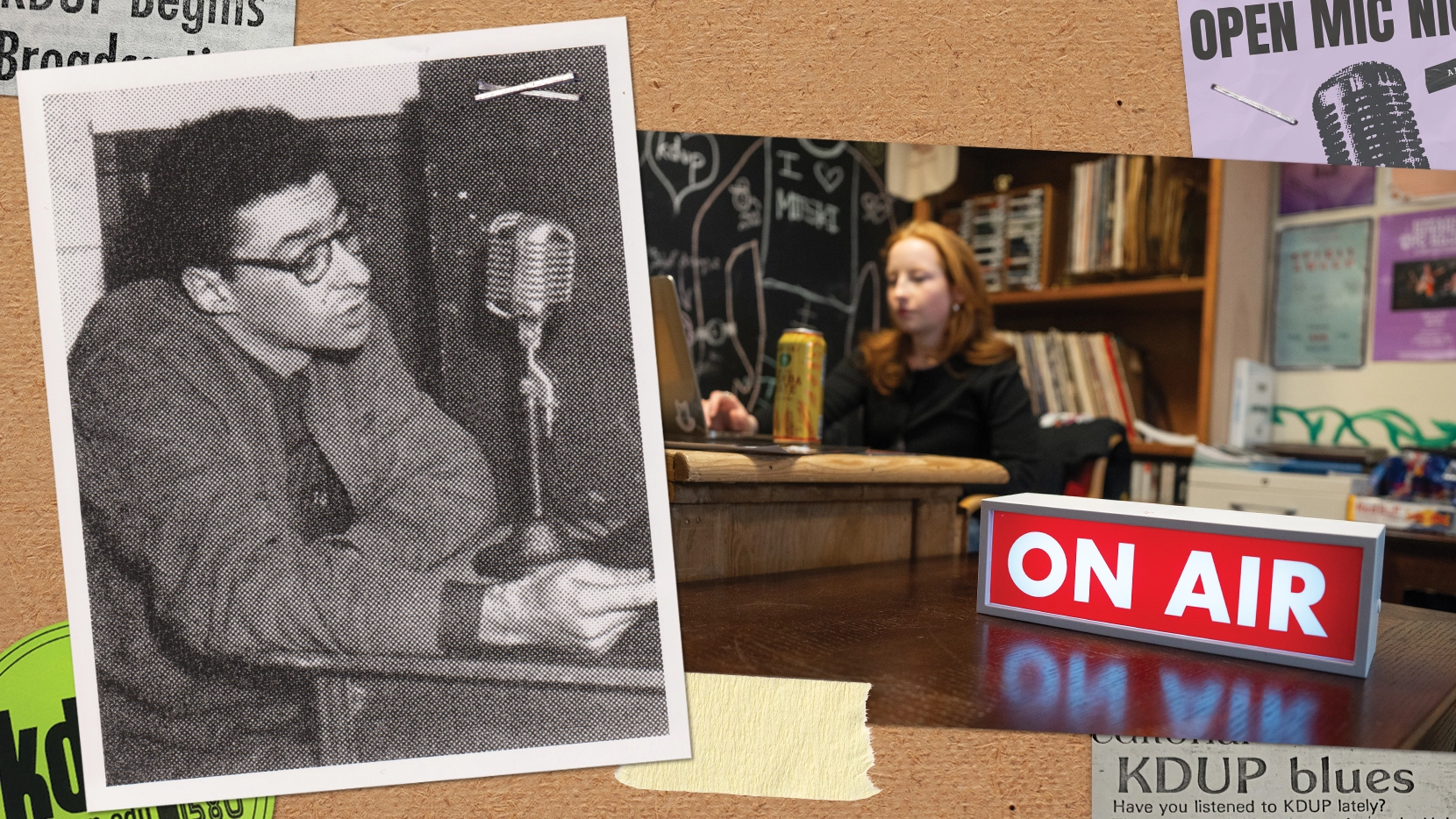 A collage of images featuring KDUP history