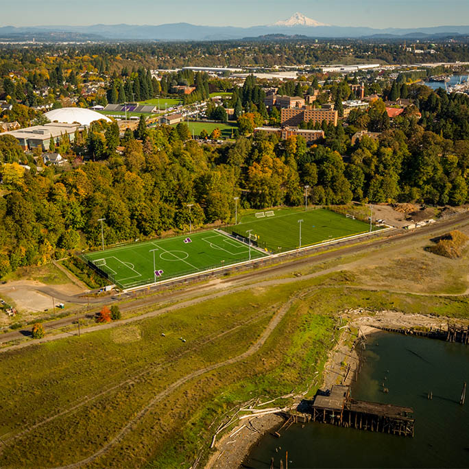 aerial photo of the Franz River Campus practice soccer field