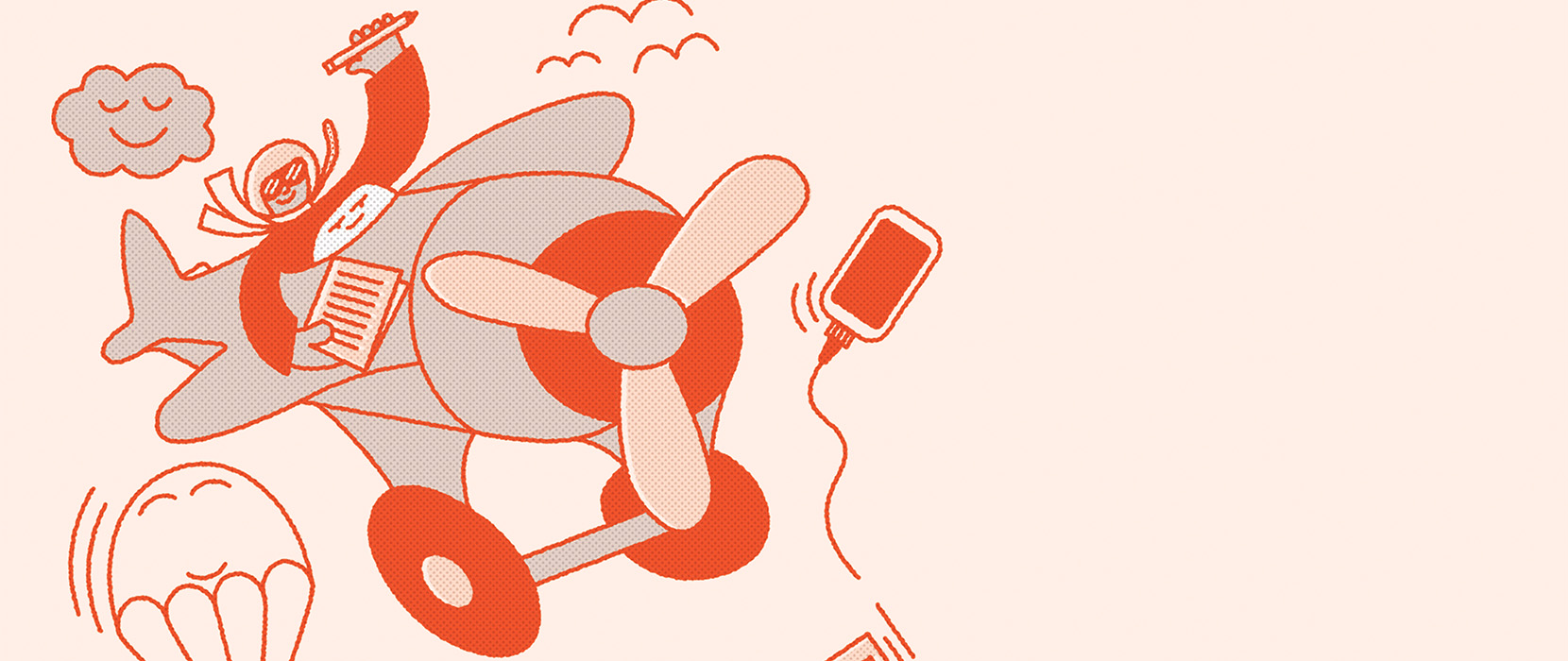 Illustration of a person flying in a plane.