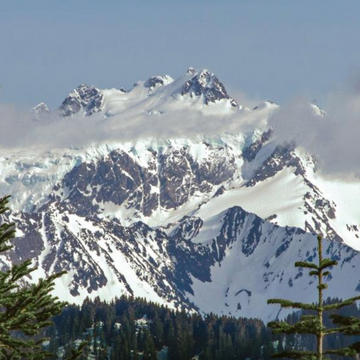 A snow-capped mountain in the Olympic National Park wilderness