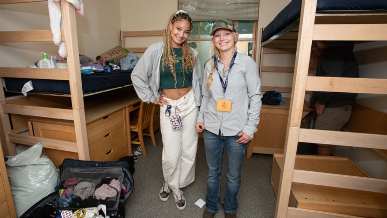 two girls in dorm room