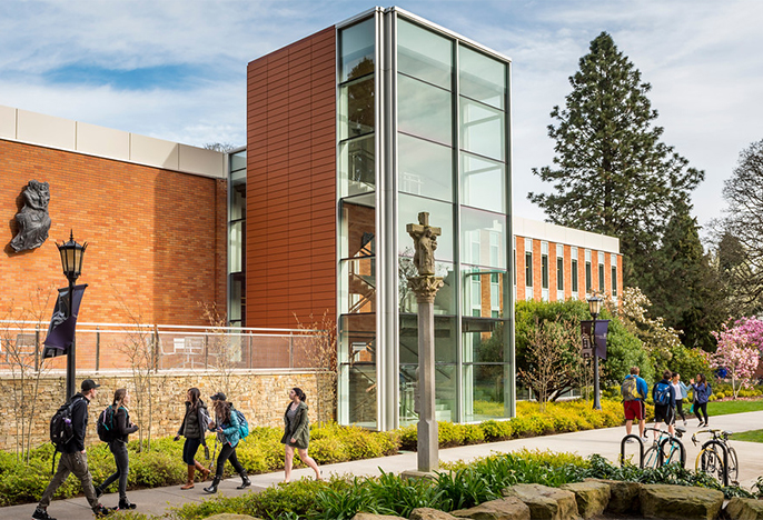 Students walking in front of Clark Library