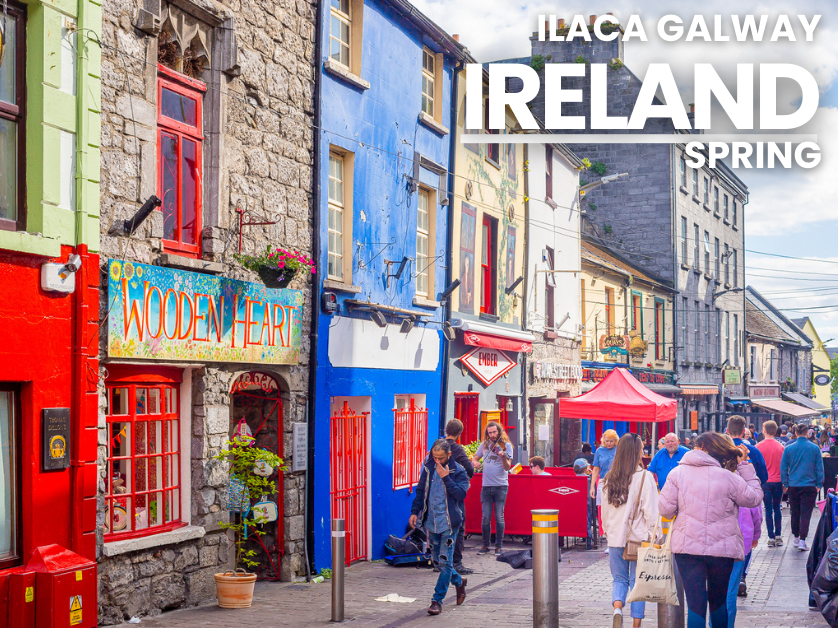 grey stone building in Galway with program name in the corner